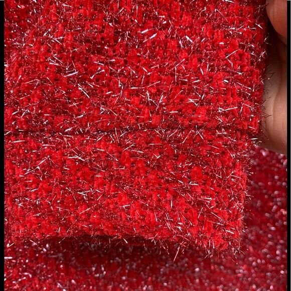 JohnPaulRichard red/silver sweater, fluffy, 2 silver buttons on each shoulder, L - Picture 2 of 9